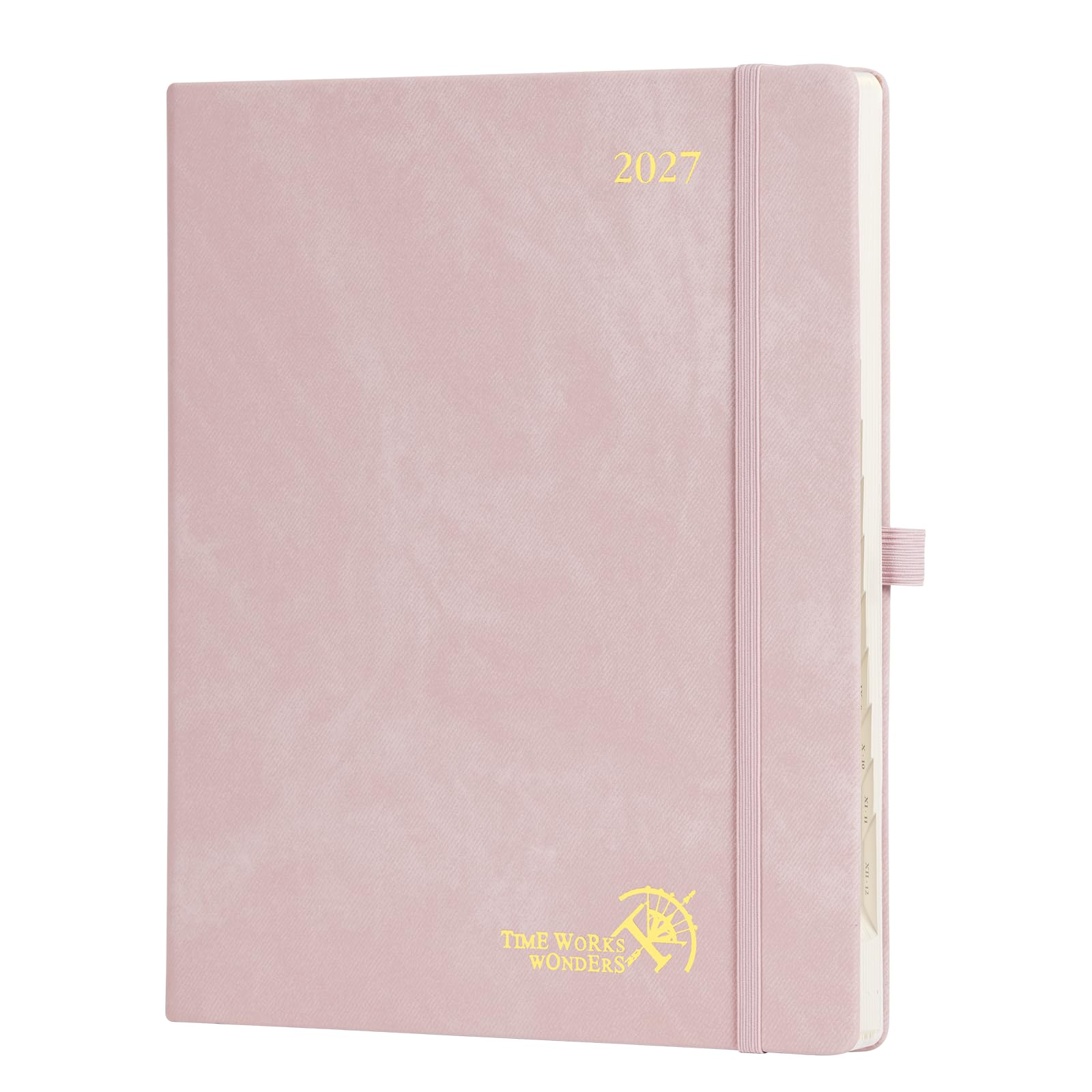POPRUN Kalender 2027 Wochenplaner mit Notizen ca.A4(25,9 x 21,2cm) PU-Leder | Terminplaner,(Jan.2027-Dez.2027),Planer 1 Woche 1 Seite,gebundene Ausgabe,100 GSM Papier,Stiftschlaufe(Rosa)