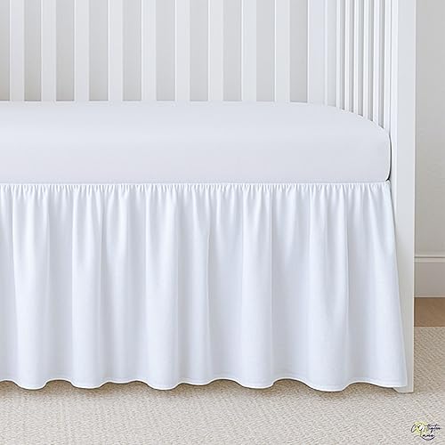 Miniatura 8 de Cottington Lane Falda de cama para cuna de color blanco con volantes y esquinas divididas, 100% algodón natural, falda de cama para cuna de bebé,