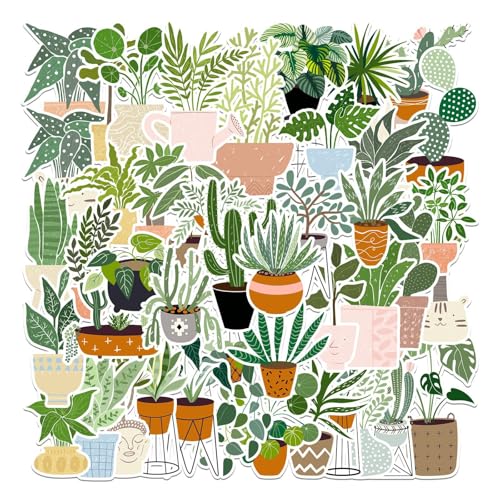 40Pcs Potted Plant Stickers for Water Bottle and Laptop - Plant-Based Party Favors & Decorations, Waterproof Vinyl Bonsai Decals, Pot Plants Stickers Laptop Decals (Green)