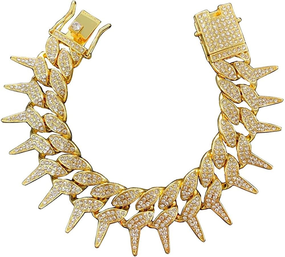 Apzzic 25mm Heavy Iced Out Miami Eagle Wings Cuban Link Chain Gold Plated Hip Hop Bling Full CZ Lab Diamond Choker Necklace Bracelet for Men Women