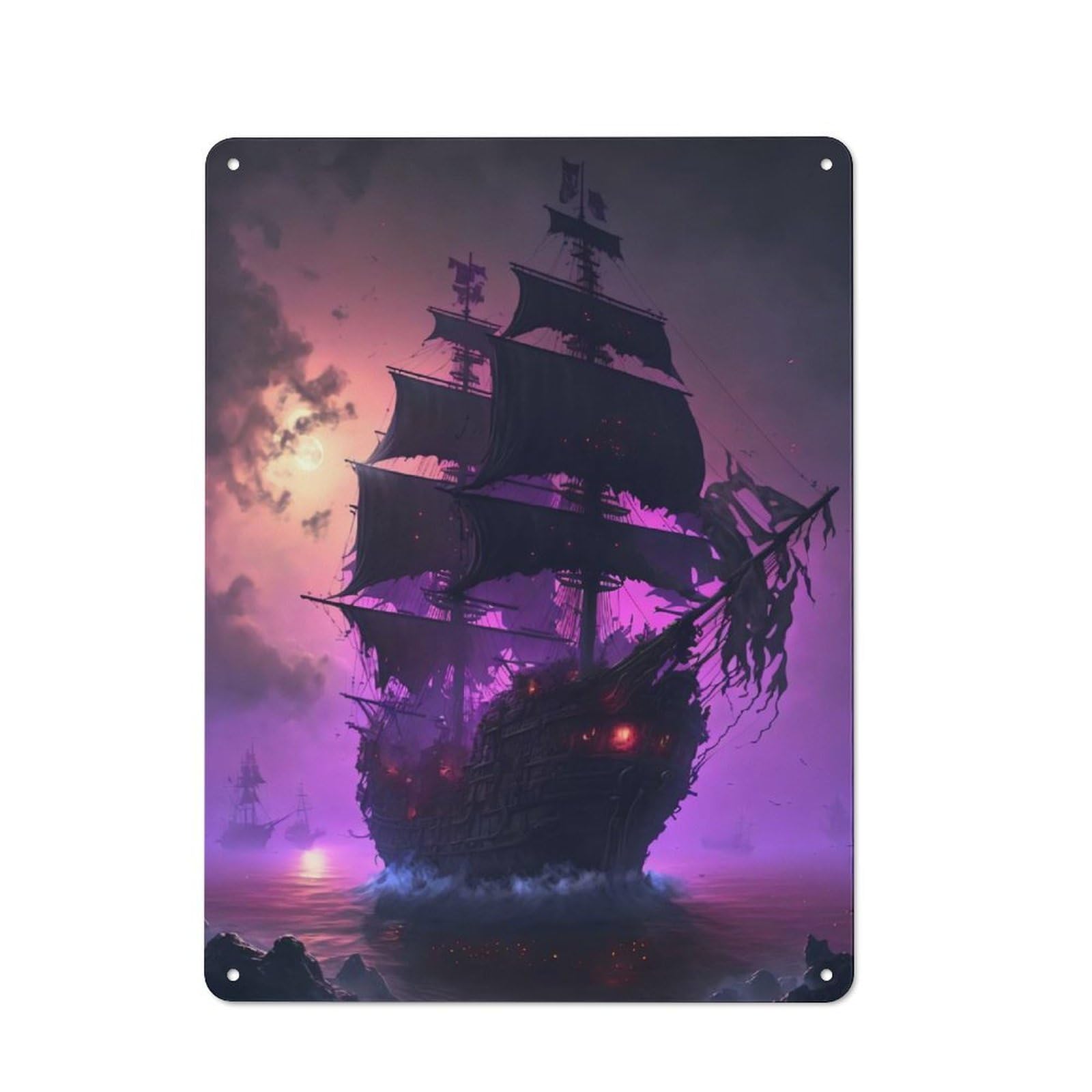 Junmoney Fantasy Pirate Ship-1 Tin Wall Plaque 40X30cm With Fantasy Pirate Ship For Garage Or Workshop, For An Autumn Wall Display In Garage And Workshop