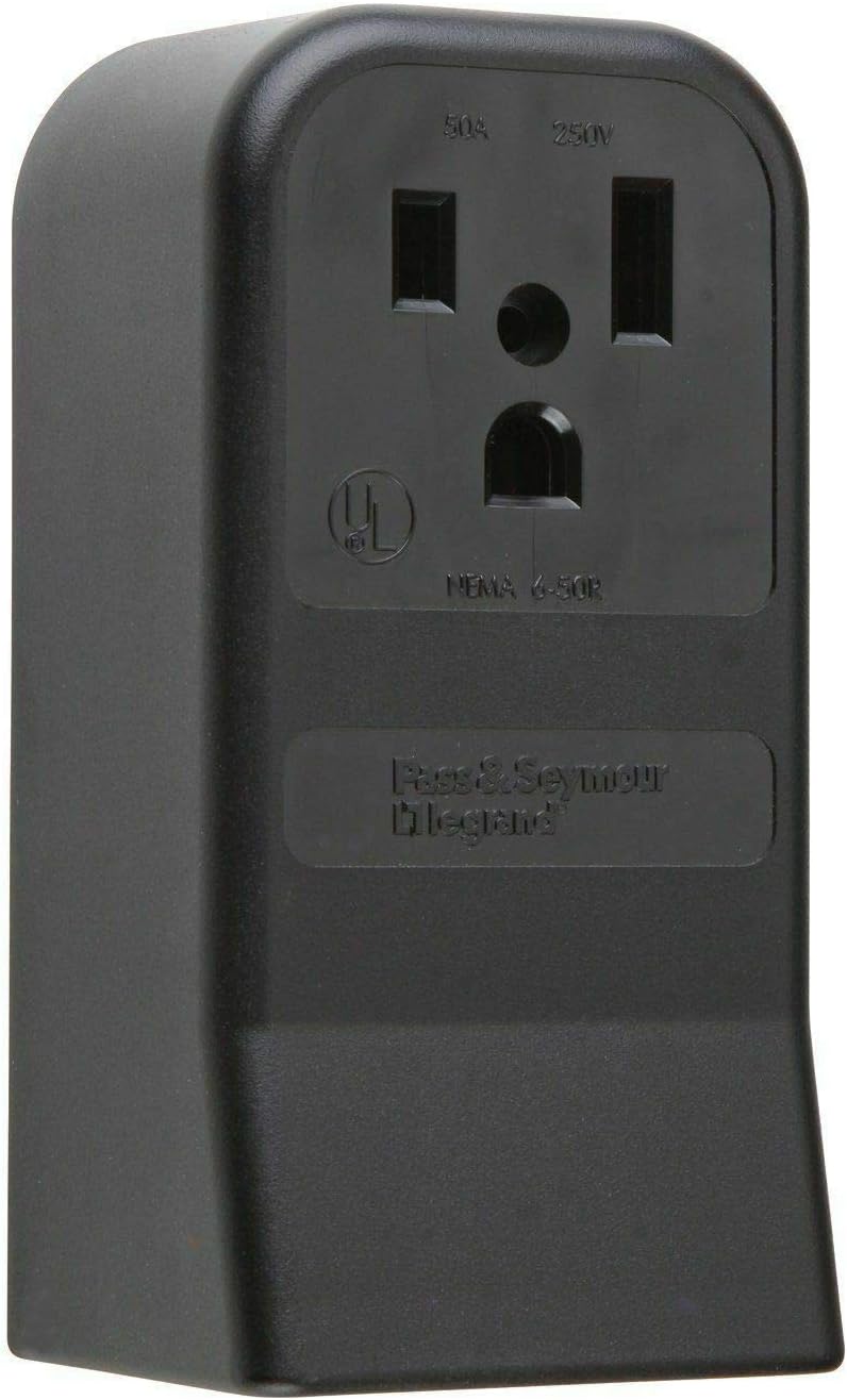 Legrand Pass & Seymour 3852CC6 50 Amp 250V 2 Pole 3 Wire Range Power Outlet Surface Receptacle, NEMA 6 50R, Black (1 Count)