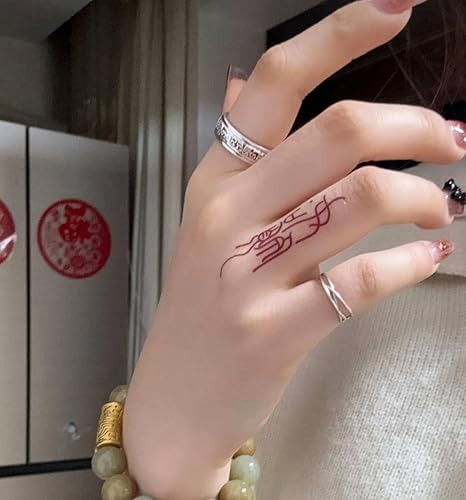 Red Temporary Tattoos,Wish Tattoo Sticker,4 Pcs Line Words Long Last Fake Tattoos Waterproof Minimal Line Art Tattoos for Arm Backbone Leg Body