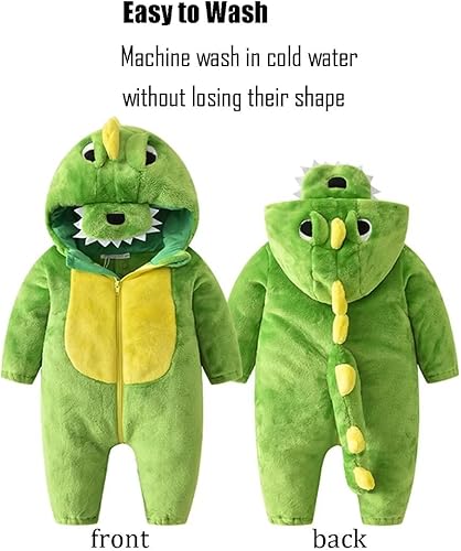 Miniatura 7 de QIAONIUNIU Disfraz de dinosaurio verde para bebé para Halloween, mameluco para niños pequeños, rómper para cosplay, de 18 a 24 meses