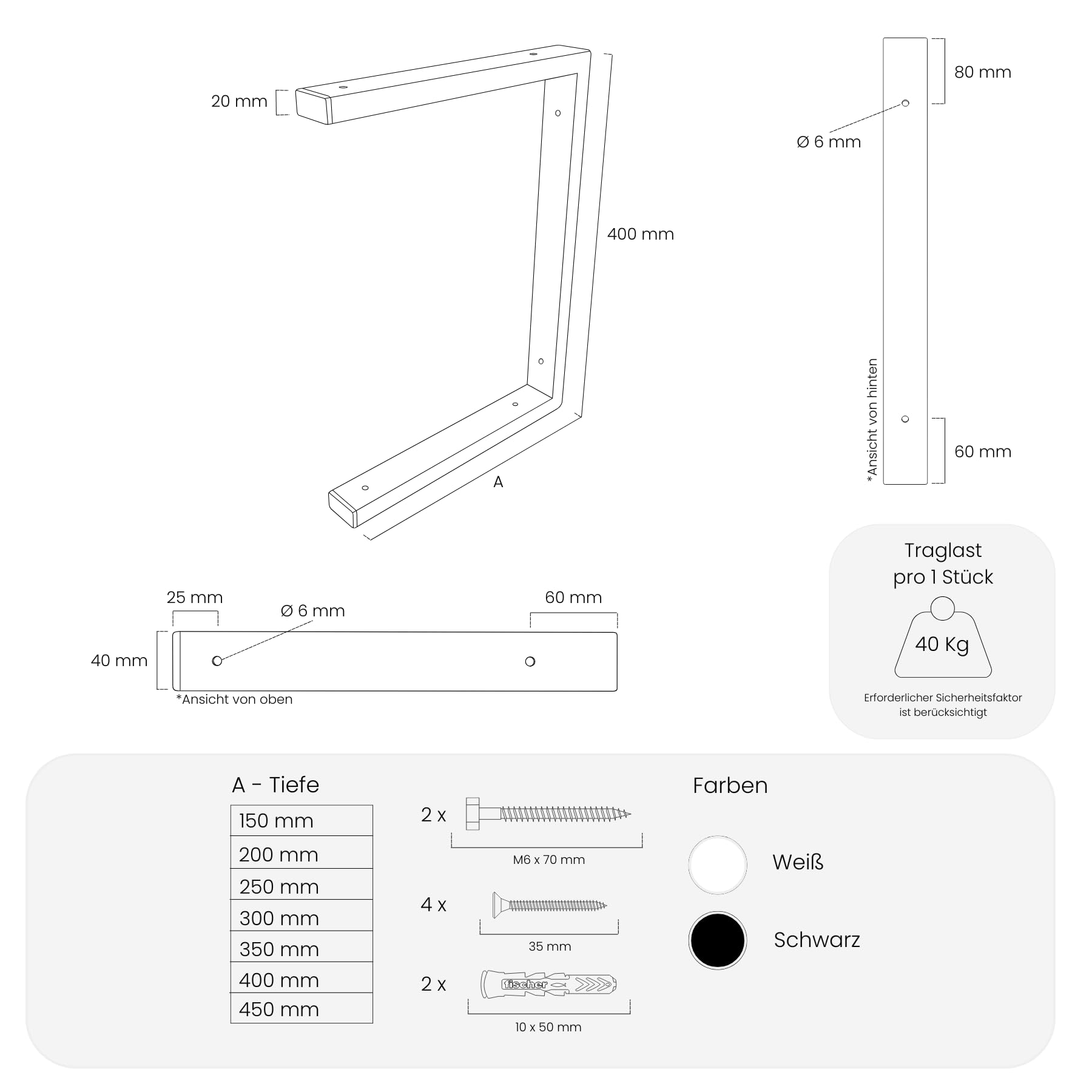 HEVVA 2er-Set Doppelwaschtischhalterung - LAHN - 2 Ebenen (30 cm, Schwarz) | Waschtischhalterung, Waschtischbefestigung, Halterung Waschtischplatte, Wandkonsole für Aufsatzwaschbecken, Waschtischkonsole