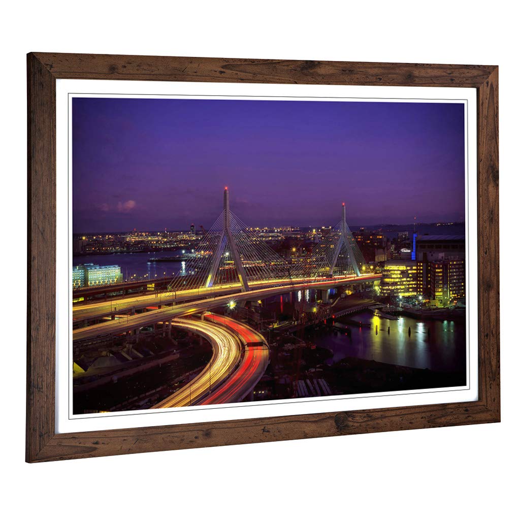 Big Box Art Framed Print of Massachusetts Boston USA Design | Wall Art Picture | Home Decor for Kitchen, Living, Dining Room, Bedroom, Hallway, Office, Walnut, A2 / 24.5x18 Inch / 62x45cm