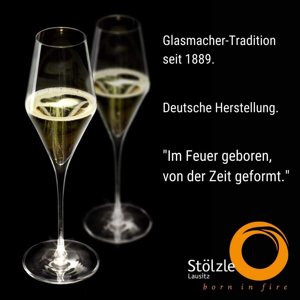 STÖLZLE LAUSITZ Champagnergläser Highlight 290ml mit leuchtendem Stiel I Champagnerkelche 2er Set bruchsicher I Schaumweingläser 2 Stk spülmaschinenfest I Edle Kristallgläser wie mundgeblasen