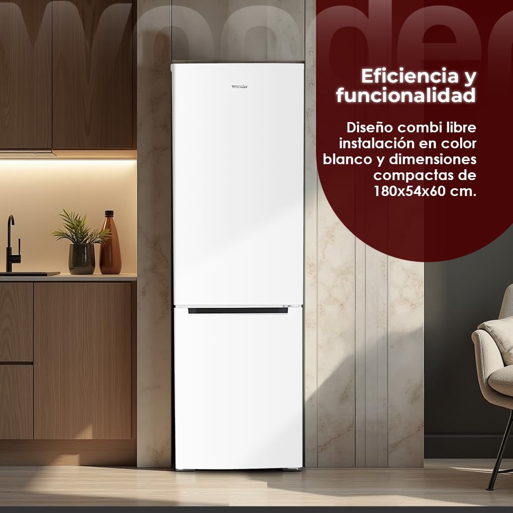 Wonder Frigorífico Combi Blanco, 2 Puertas WC185500ENF, Capacidad 253 Litros, No Frost, Multi Air Flow, Bajo Nivel Sonoro, Puerta Reversible, Clasificación Energética E
