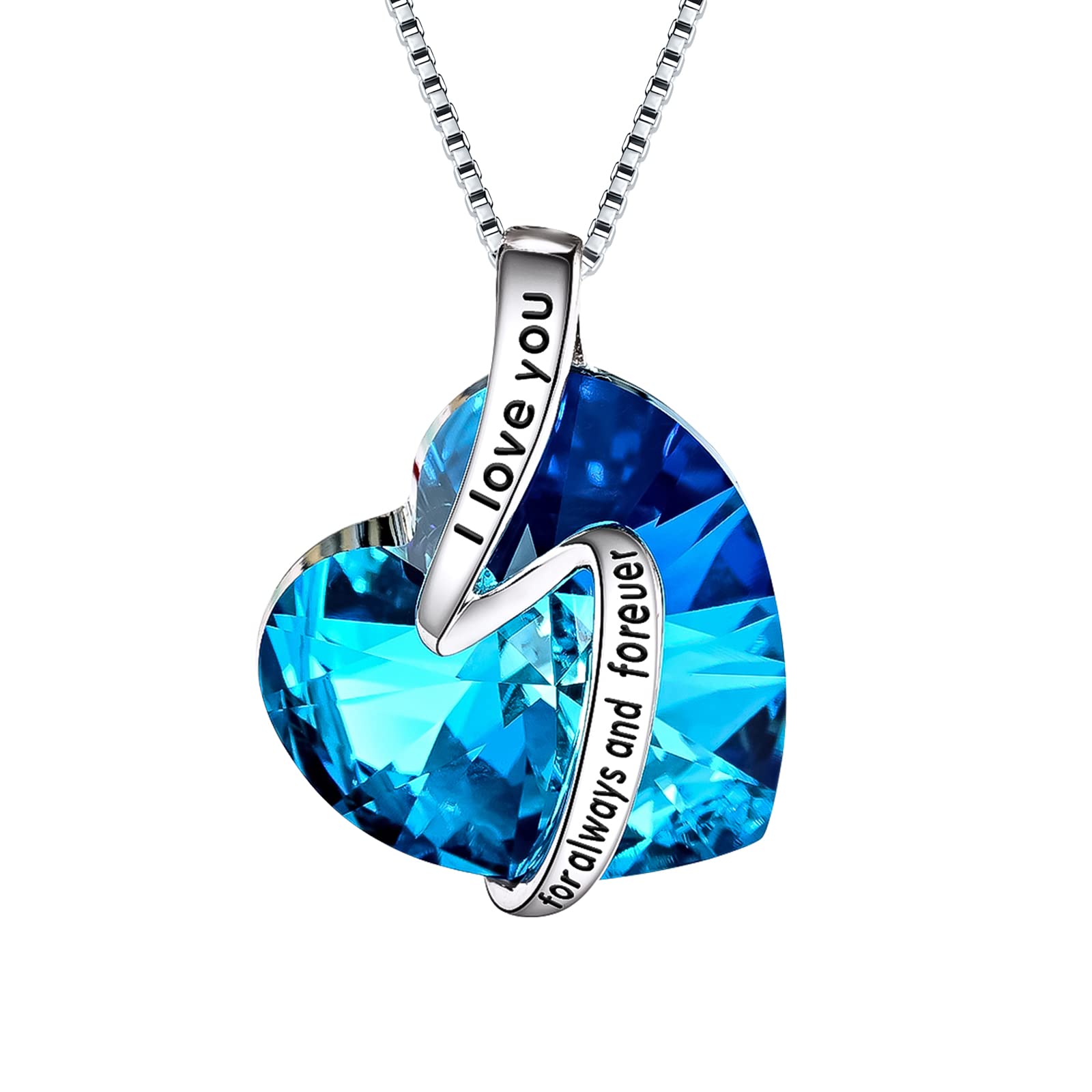 NUOKUNWomens S925 Sterling Silver Plated Infinity Love Heart Pendant Necklace with Birthstone Crystals, Jewelry Gifts for Her, Anniversary Birthday Mother's Necklaces for Wife Mom Girlfriend