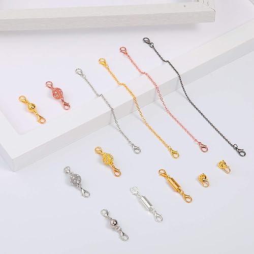 Miniatura 4 de Honoson Juego de 31 piezas de extensor de collares, pulseras que incluye extensor de cadena de 4 colores, 3 estilos de cierres magnéticos, cierres