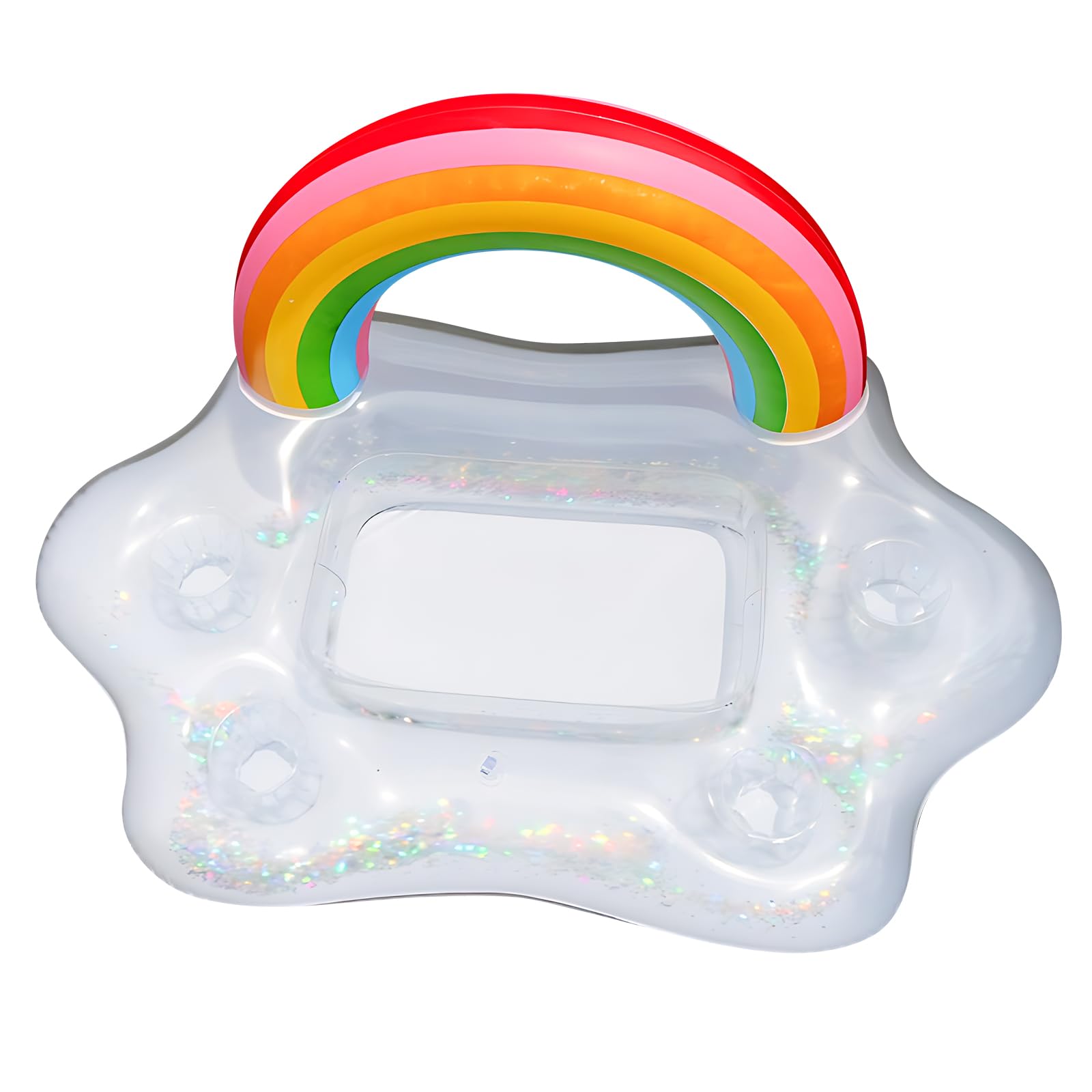 Hanzete - Soporte flotante para bebidas de piscina con arco iris con 4 soportes para botellas o tazas, flotadores inflables de gran capacidad para adultos, diversión en el agua, mar y playa