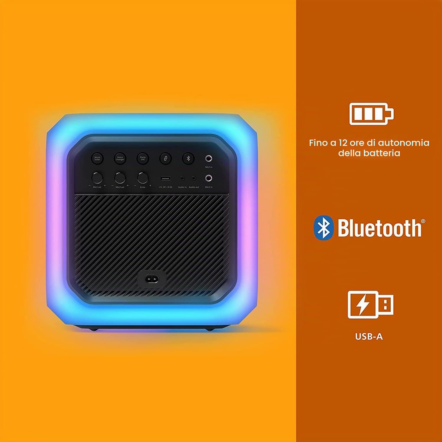 Philips TAX7207/10 Altoparlante Bluetooth Per Feste, 12 Ore Di Riproduzione, Luce A 360°, Collegamento Senza Fili E Batteria Ricaricabile