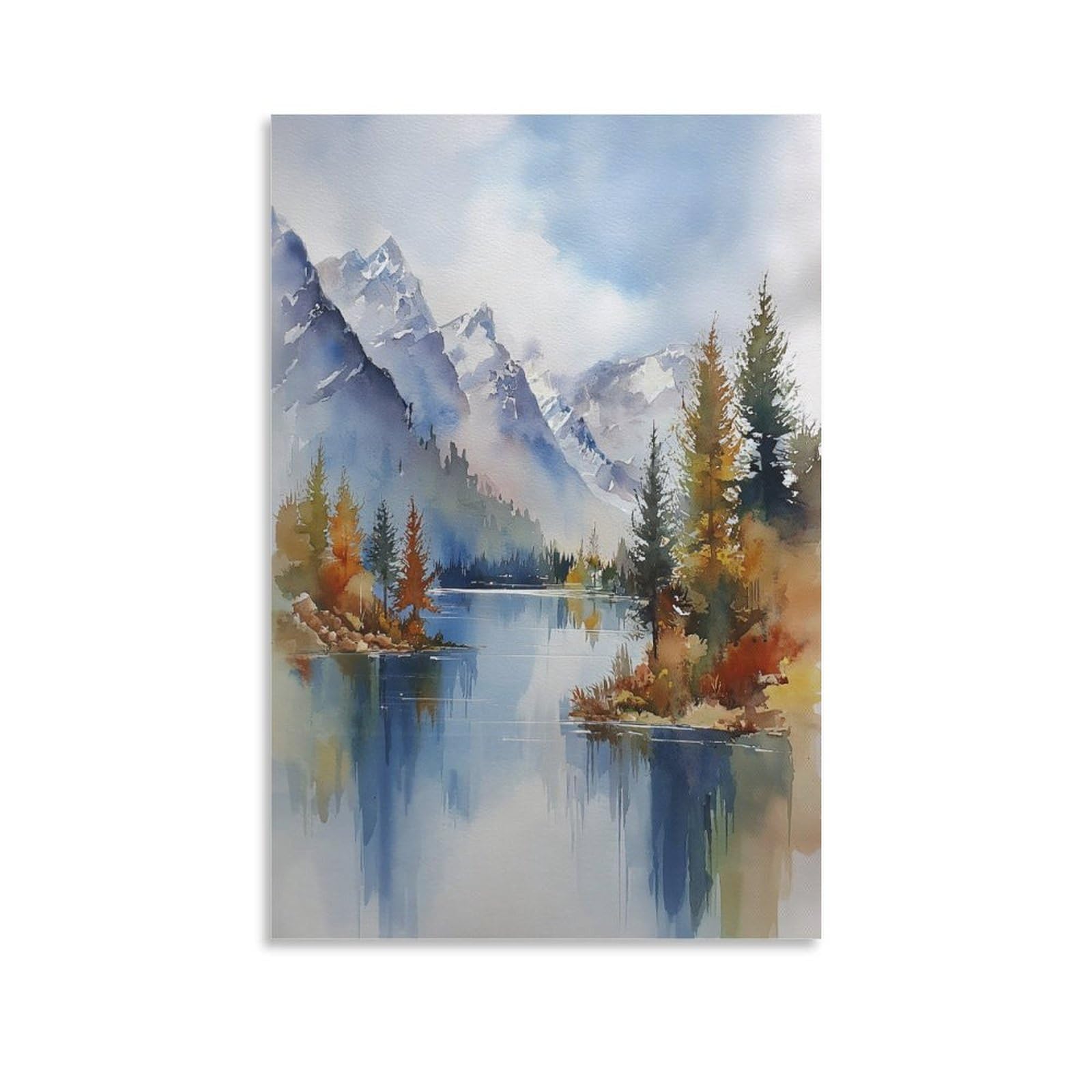 LCYNNH Banff Watercolor Painting Canadian Rocky Mountain Poster 24x36inch(60x90cm) Print Home Bedroom Office Living Room Decor Canvas