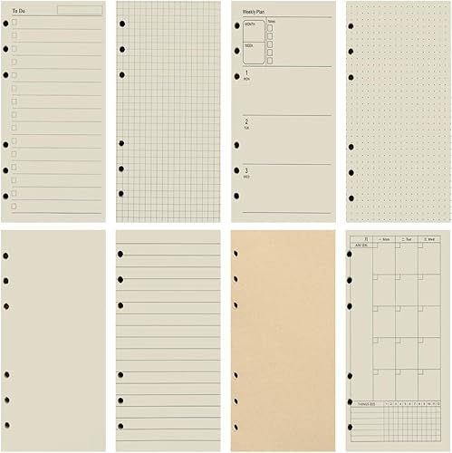 A6 - 80 hojas160 páginas forradas de papel perforado de hojas sueltas para carpeta de 6 agujeros, organizador personal, diario, planificador