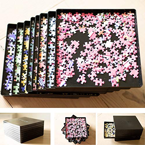 Puzzle Sorting Trays with Lid Stackable Sorter Black 9" x 9" Jigsaw Puzzle Accessories Storage for Adults Organizer Hold Up to 1000 to 1500 Pieces Table Space Saver Gift for Puzzle Lovers