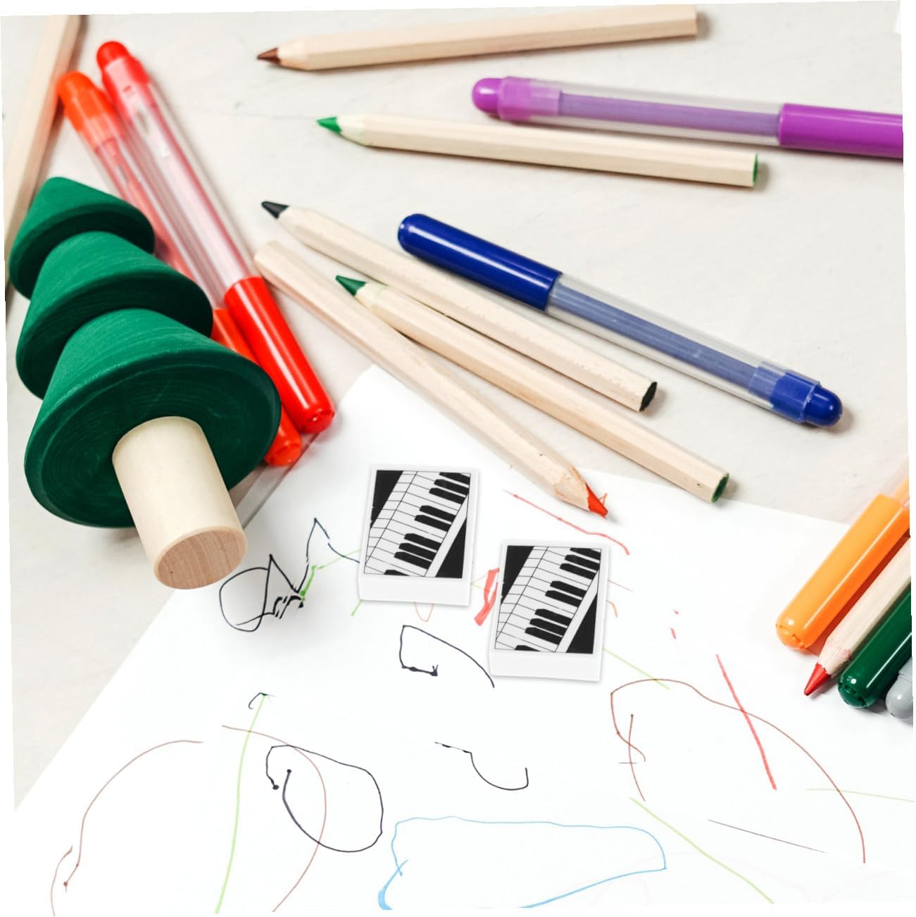 6pcs Soft Material Piano Erasers for Art Drawing and Student Use Decorative Stationery