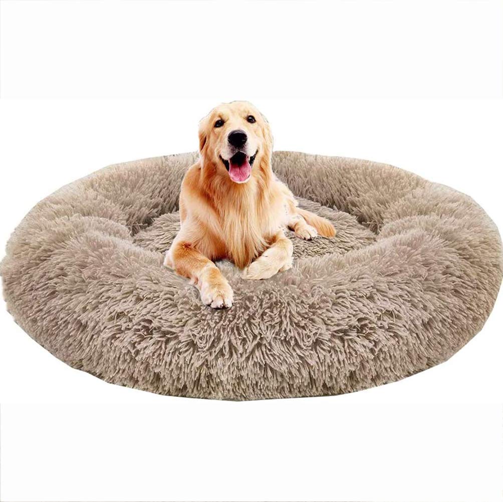Extra groot kalmerend hondenbed orthopedisch zacht kussen anti-angst donutbedden pluizige pluche bank rieten verwarmde grot XXL slaapmand Xl middelgrote grote honden (130cm/51,2, bruin