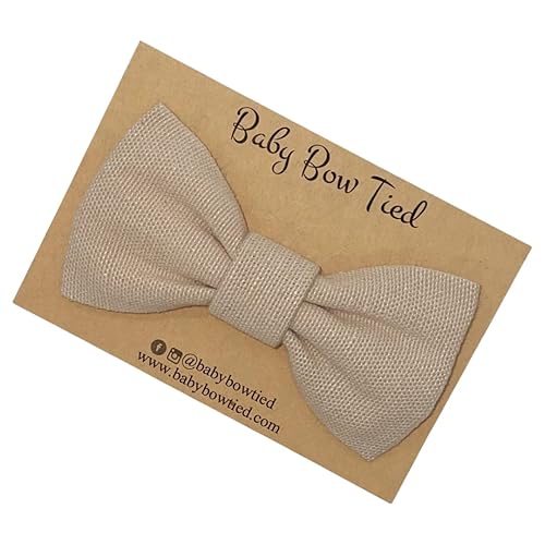Handmade Pre-Tied Clip on Bow Tie for Baby to Young Boy (Small, Woven Taupe)