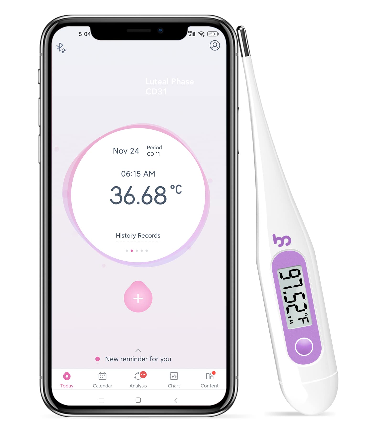 Femometer Basal Body Thermometer, Fertility Monitor Record BBT Manually