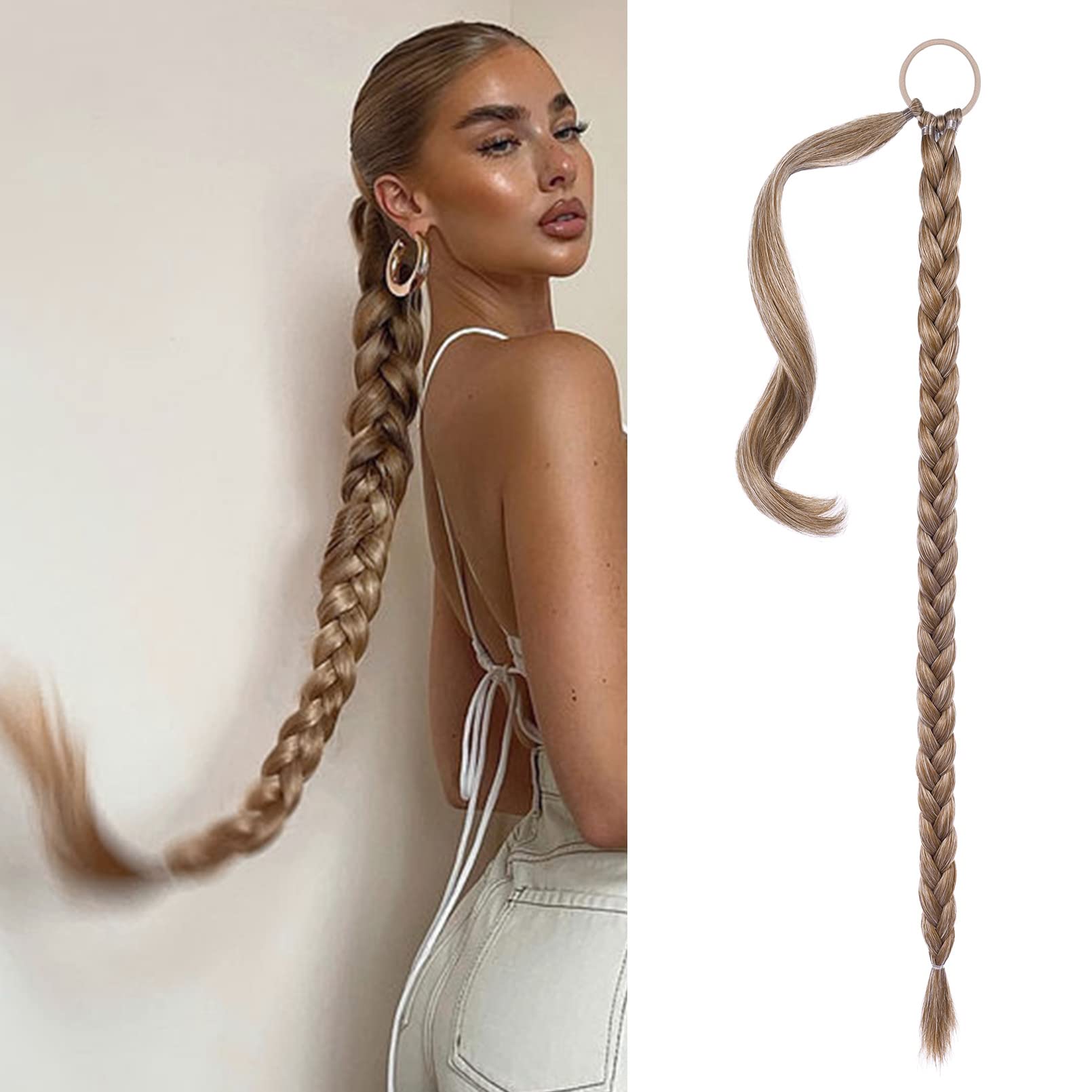 SEIKEA Long Braided Ponytail Extension with Hair Tie Straight Wrap Around Hair Extensions Ponytail Natural Soft Synthetic Hair Piece Daily Wear 34