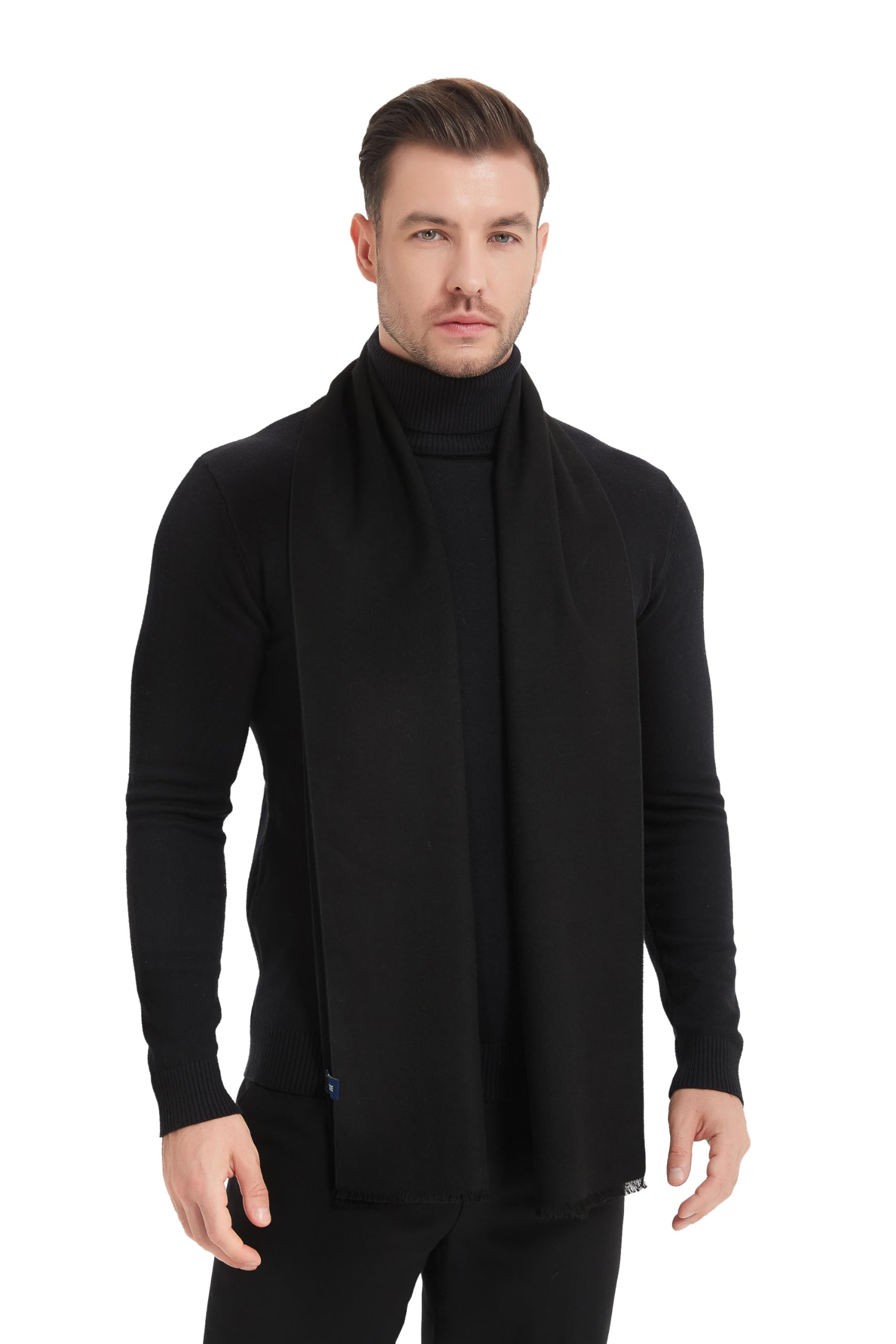 EP Mode Men's Winter Scarf, Cashmere Feel, Super Soft & Warm Solid Black
