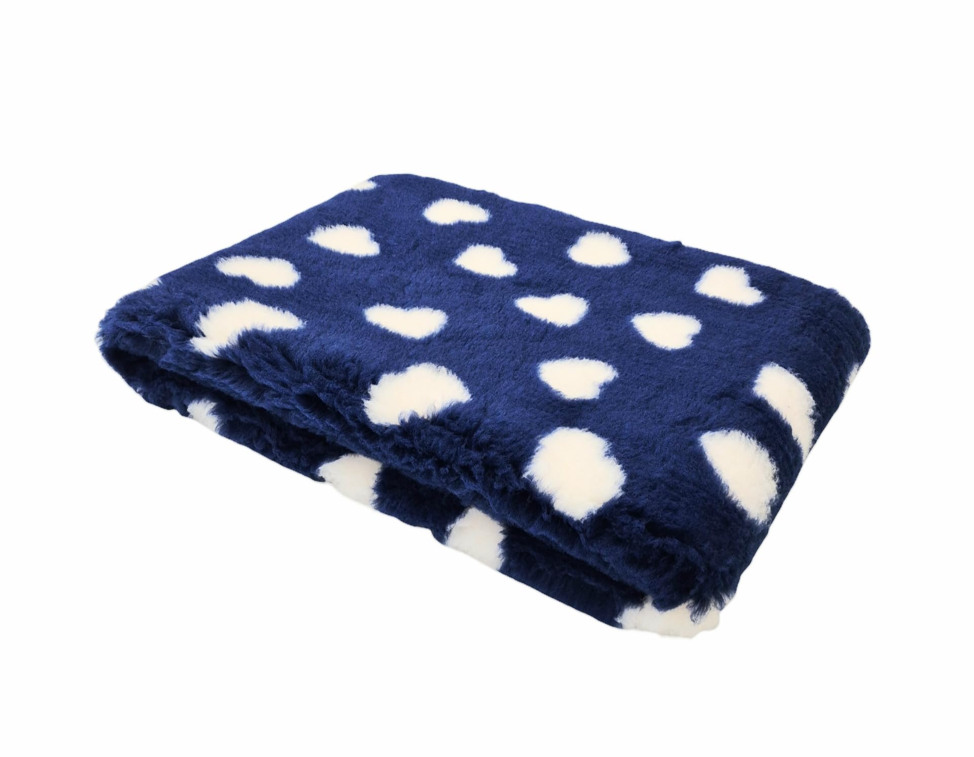 WOOF AND PUP | Non Slip Vet Bedding | Navy Blue & Magnolia Hearts | Machine Washable | UK Manufactured | Non-slip | Dog Bed | Whelping | Vet bed | Hearts (75cm x 300cm)