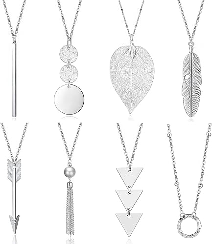 Collares largos para mujer, collar con colgante de moda, barra de plata, círculo de plumas, cierre de hojas, borla y collar en Y, juego de joyas