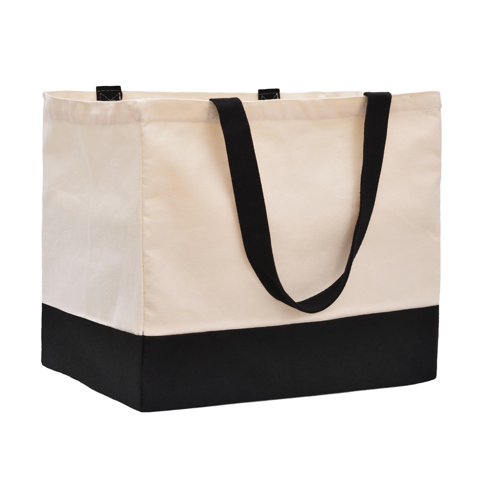 Heavy Duty Canvas Reusable Grocery Bags Off White Black