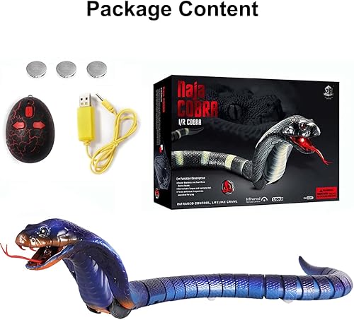 Miniatura 7 de Gawertoy Juguete de serpiente a control remoto para niños, 17 pulgadas, recargable, realista, serpiente Naja Cobra, juguete con lengua retráctil y