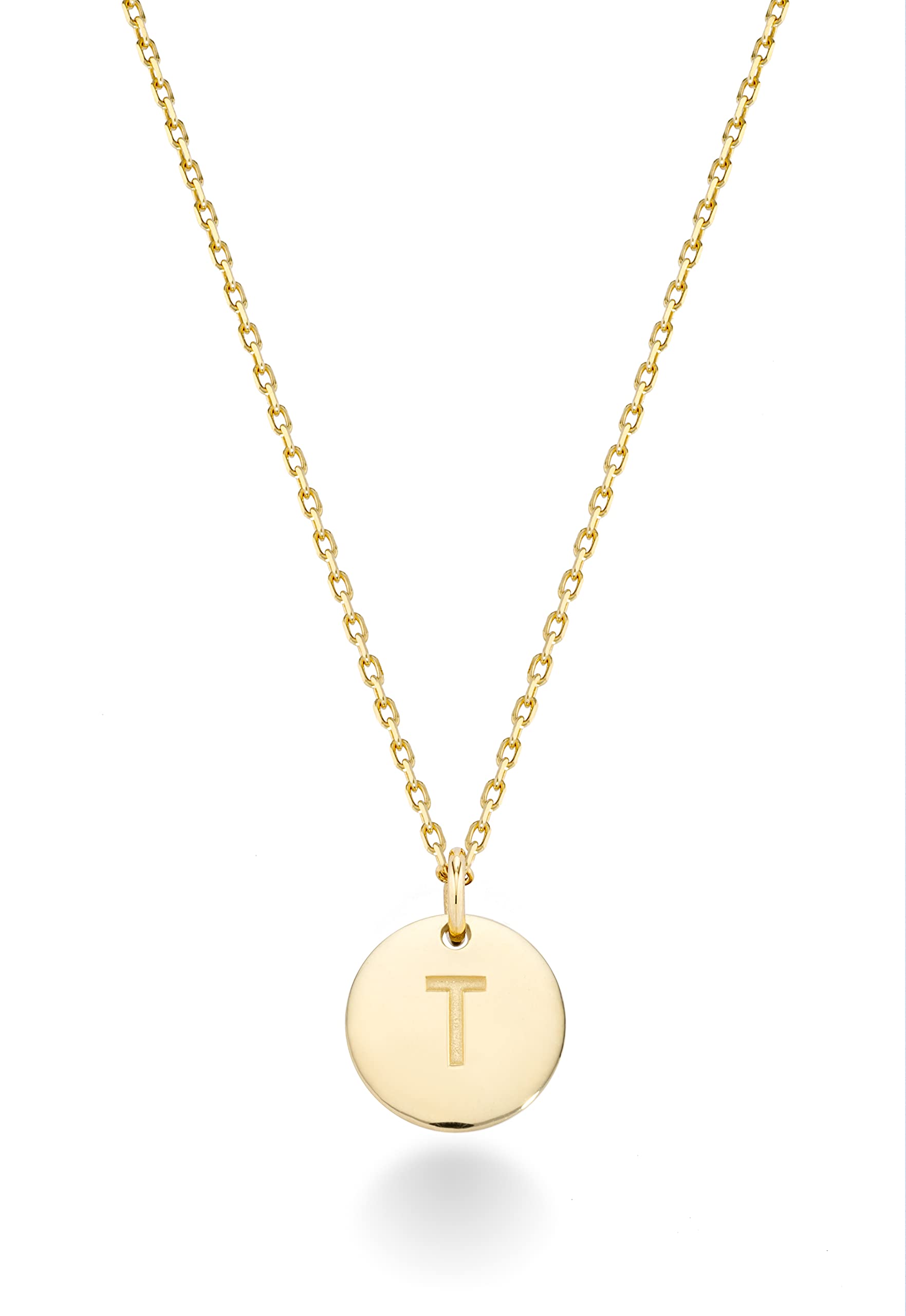 Miabella 925 Sterling Silver or 18K Yellow Gold Plated 925 Sterling Silver Dainty Round Initial Pendant Necklace for Women, Adjustable Chain 18 to 20