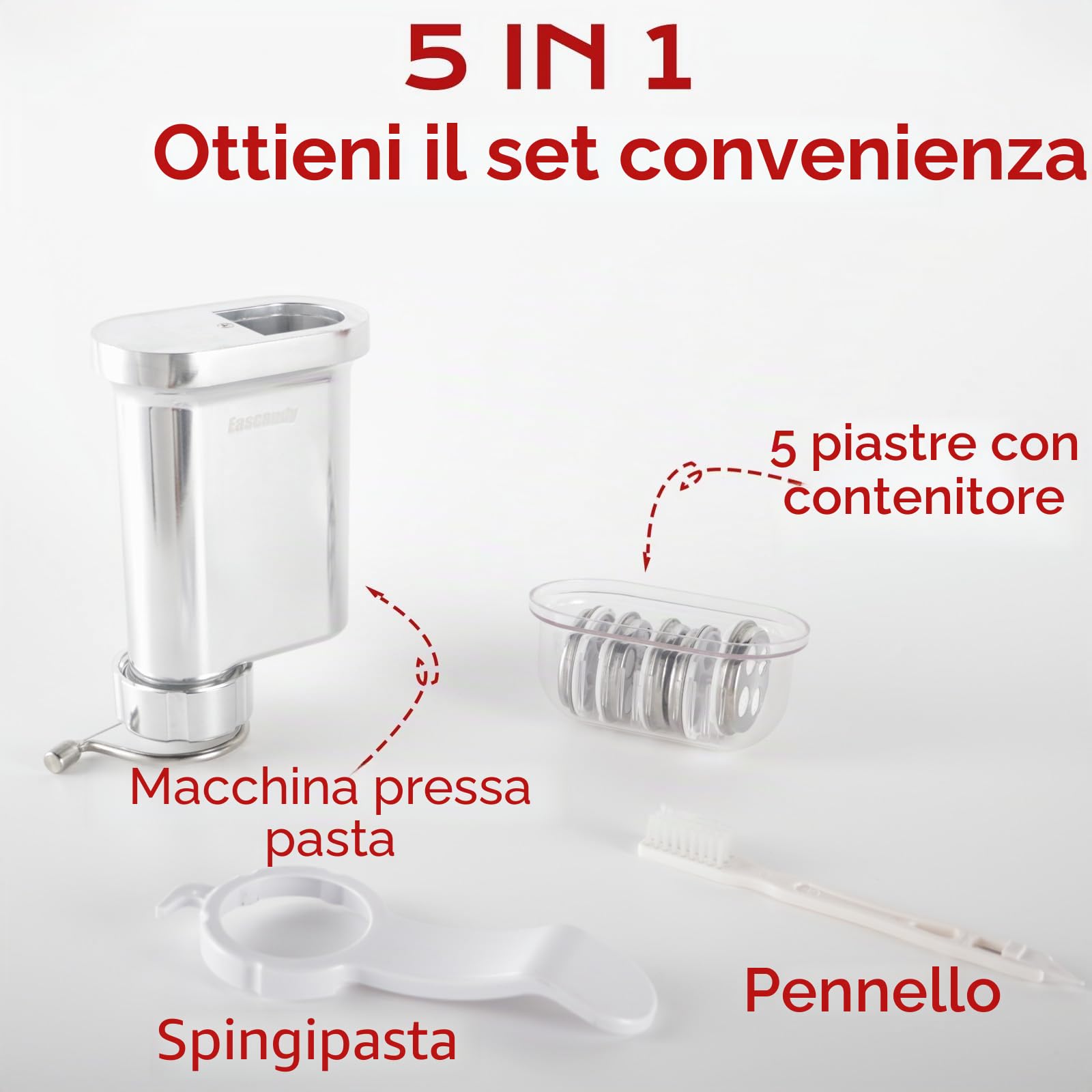 Eascandy Pressa per pasta in metallo Gourmet per KitchenAid Stand Mixer - Accessorio per pasta in metallo resistente con 5 piatti intercambiabili per pasta fresca fatta in casa