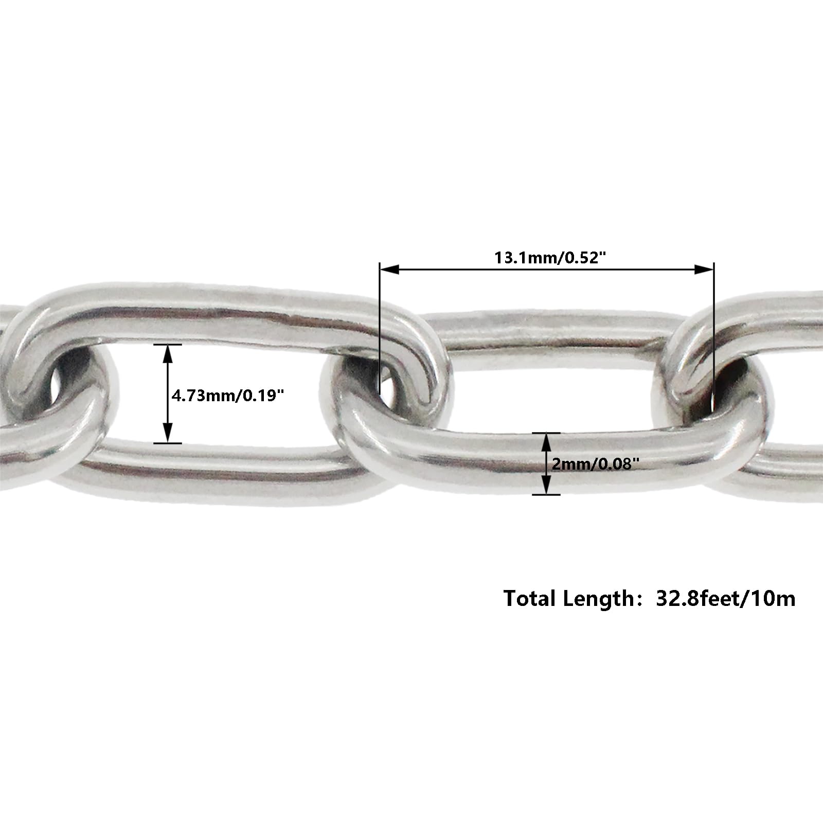 32.8 Feet Stainless Steel Link Chain 2mm Thick,SAFYY Heavy Duty Coil Chain Metal Chain for Anti-Theft/Hanging Swing/Camping/Home Improvement/Pet Towing,Pack of 1