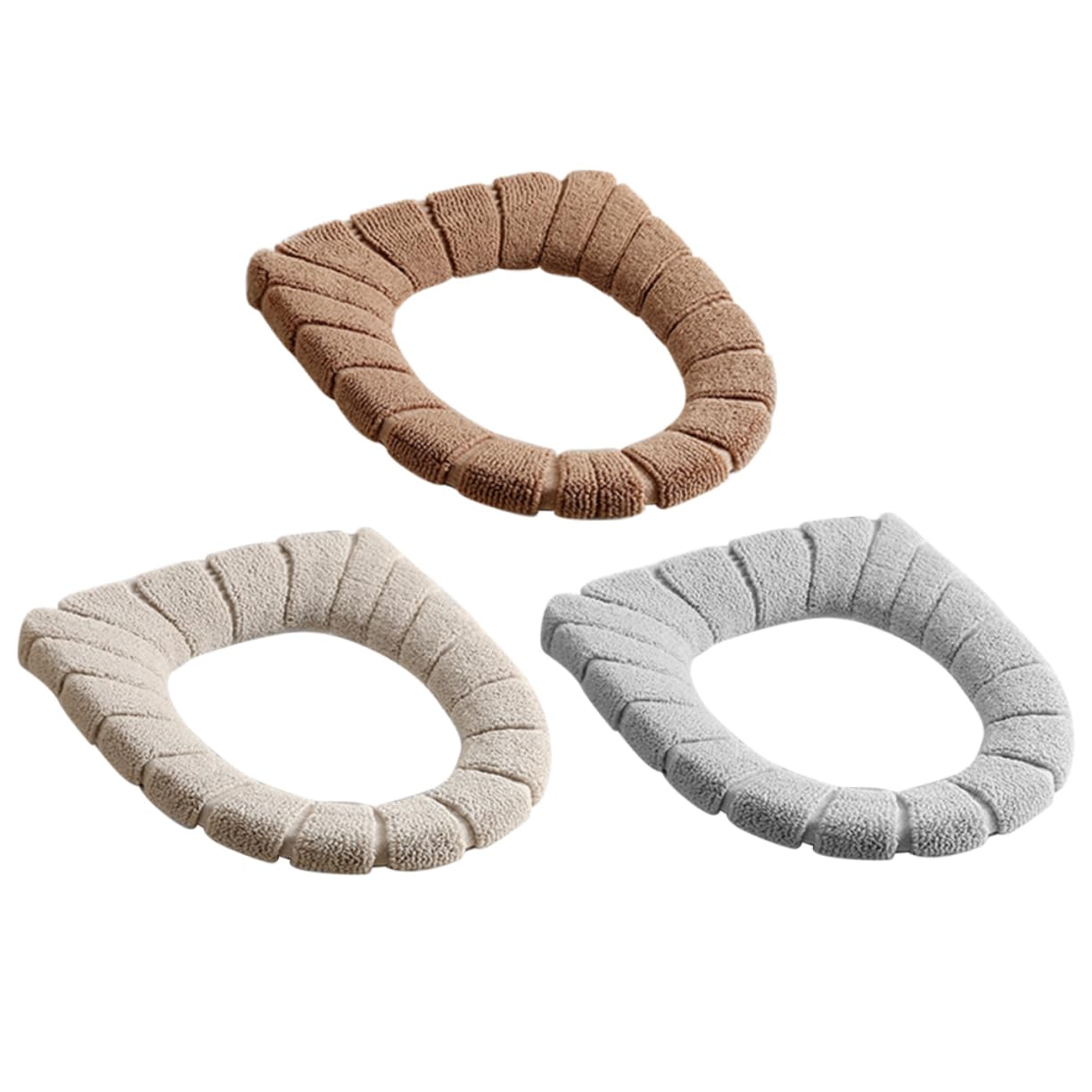 RORPOIR 3pcs Washable Warmer Seat Covers Soft Round Toilet Seat Pads Elastic Stretch Universal Fit Random