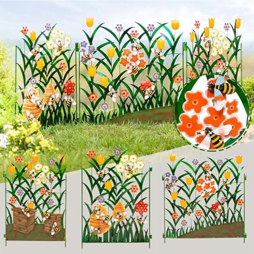 Gettimore Decoración de valla de jardín de flores y mariposas de metal para exteriores, arte de pared duradero resistente a la intemperie para patio, 1 paquete