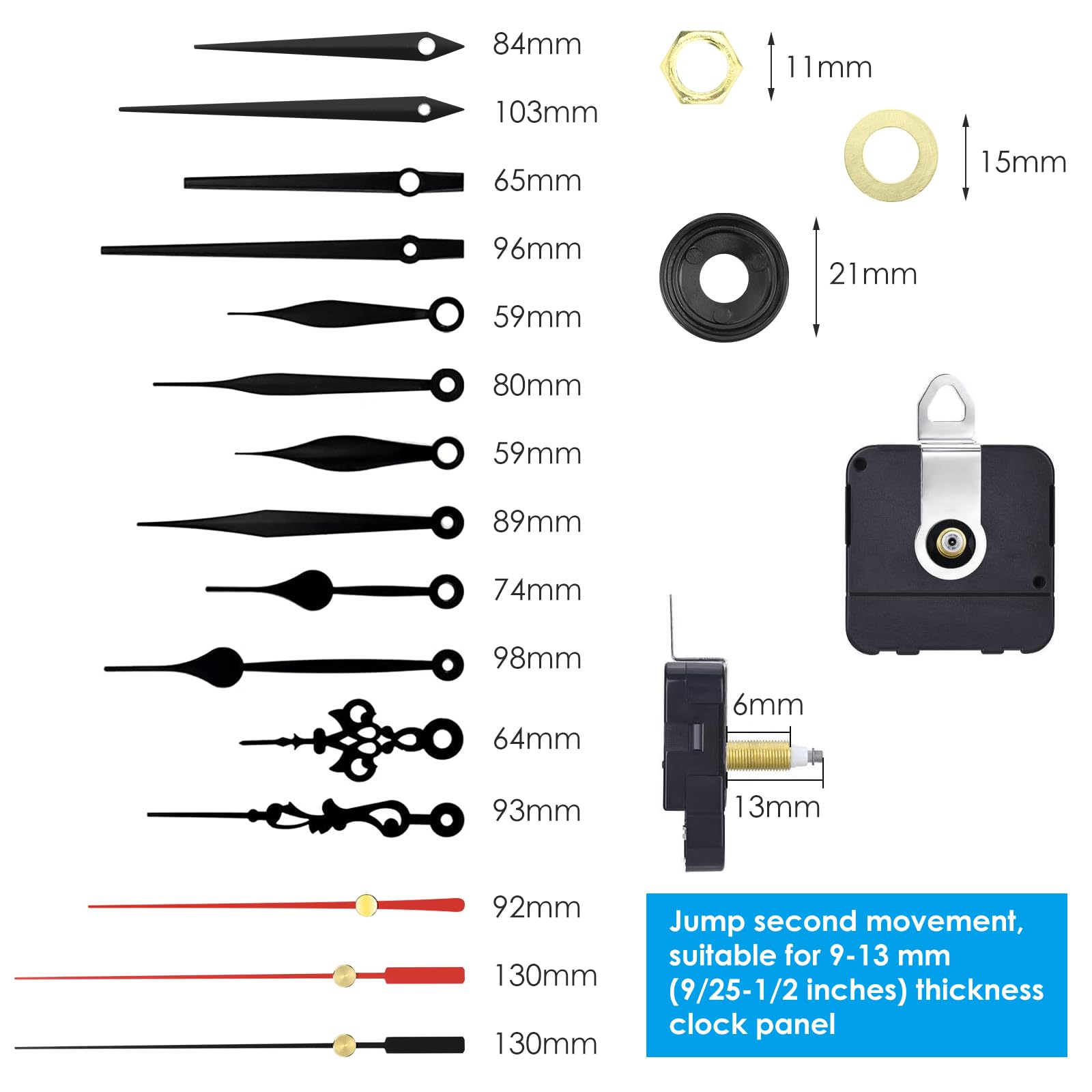 7 Piezas Mecanismo Reloj de Pared, Mecanismos de Movimiento con 7 Diferentes Pares de Manecillas, Cuarzo Silencioso Movimiento de Reloj para DIY Reparación de Reloj Reemplazo de Piezas