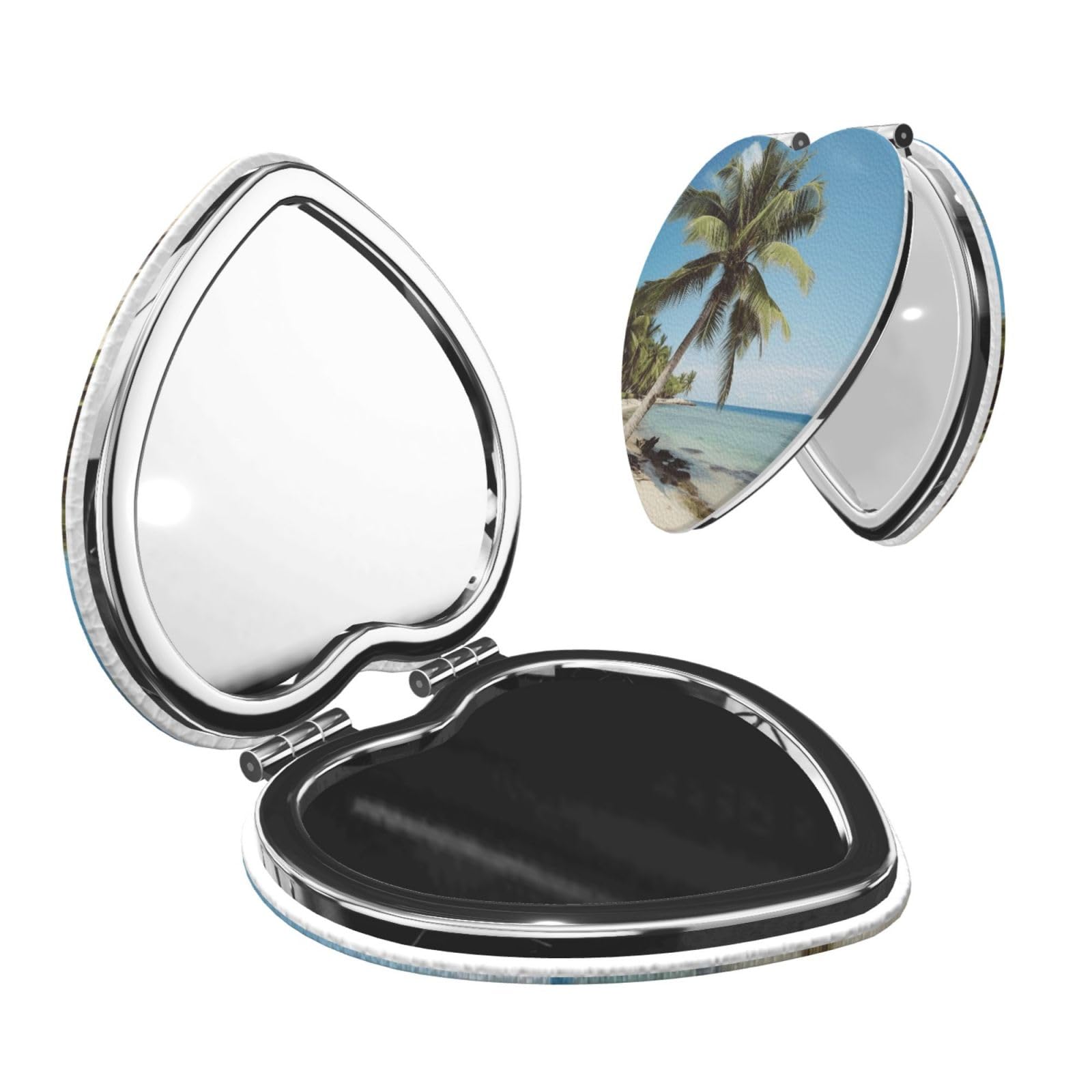 DWVTSLH Beach Palm Tree Compact Mirror for Purse, Double-Sided 2X/1X Magnifying Mirror for Women Men, Travel Makeup Mirror for Handbag, Handheld Vanity Mirror for Gift