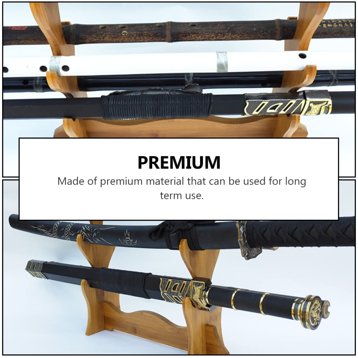 ORFOFE Wood Stand Five Tier Display Rack for Desktop Organizer Traditional Flute and Sword Holder Elegant Design with Construction for Home Decor and Storage