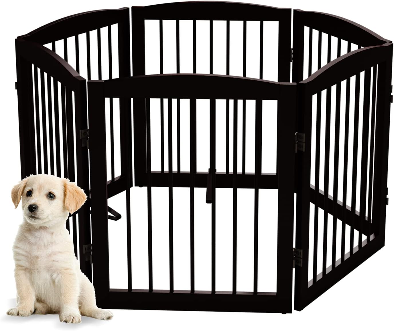 PUPETPO Freestanding Pet Gate, Foldable Wooden Dog Gate