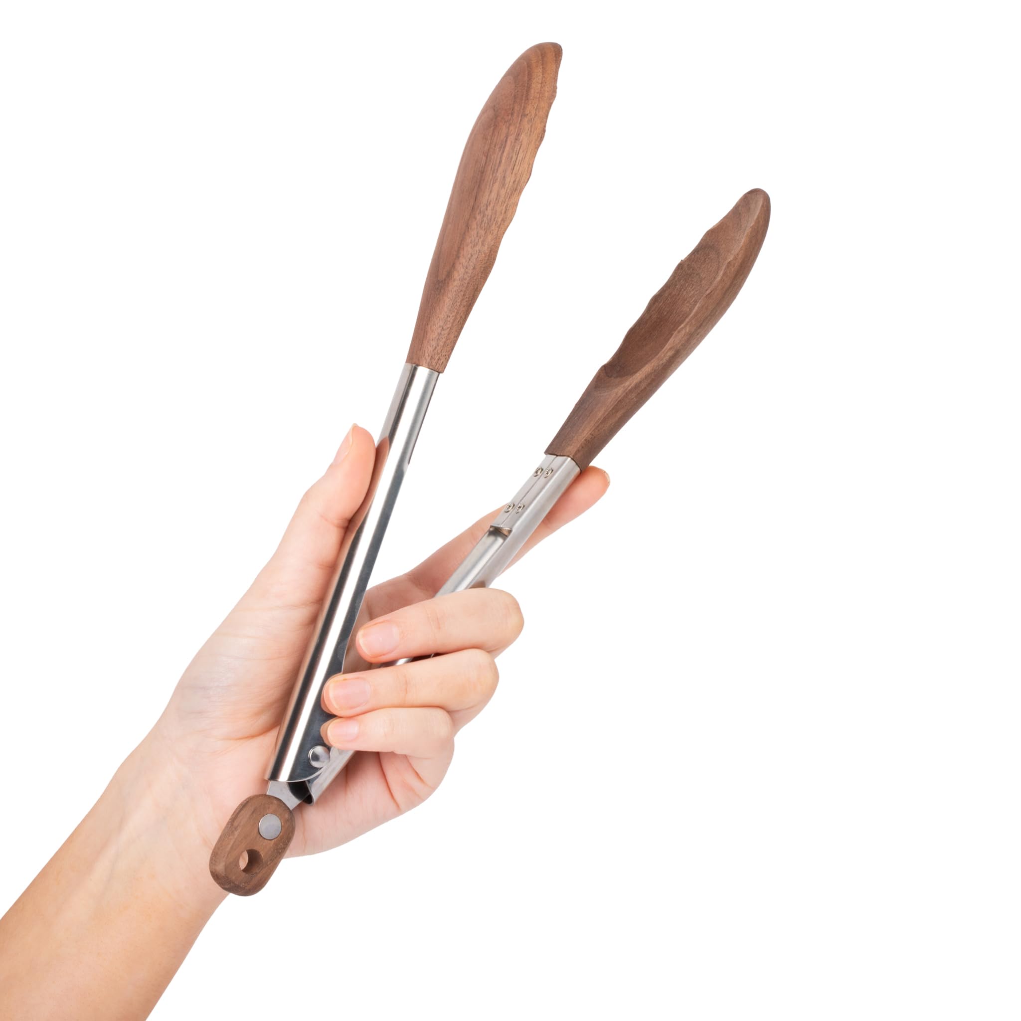 Salt & York Wooden Tongs Kitchen Long handle with non-Slip Grip for Cooking, Salad, Serving Food, Grilling - 11 Inch - Set of 1 (Walnut)