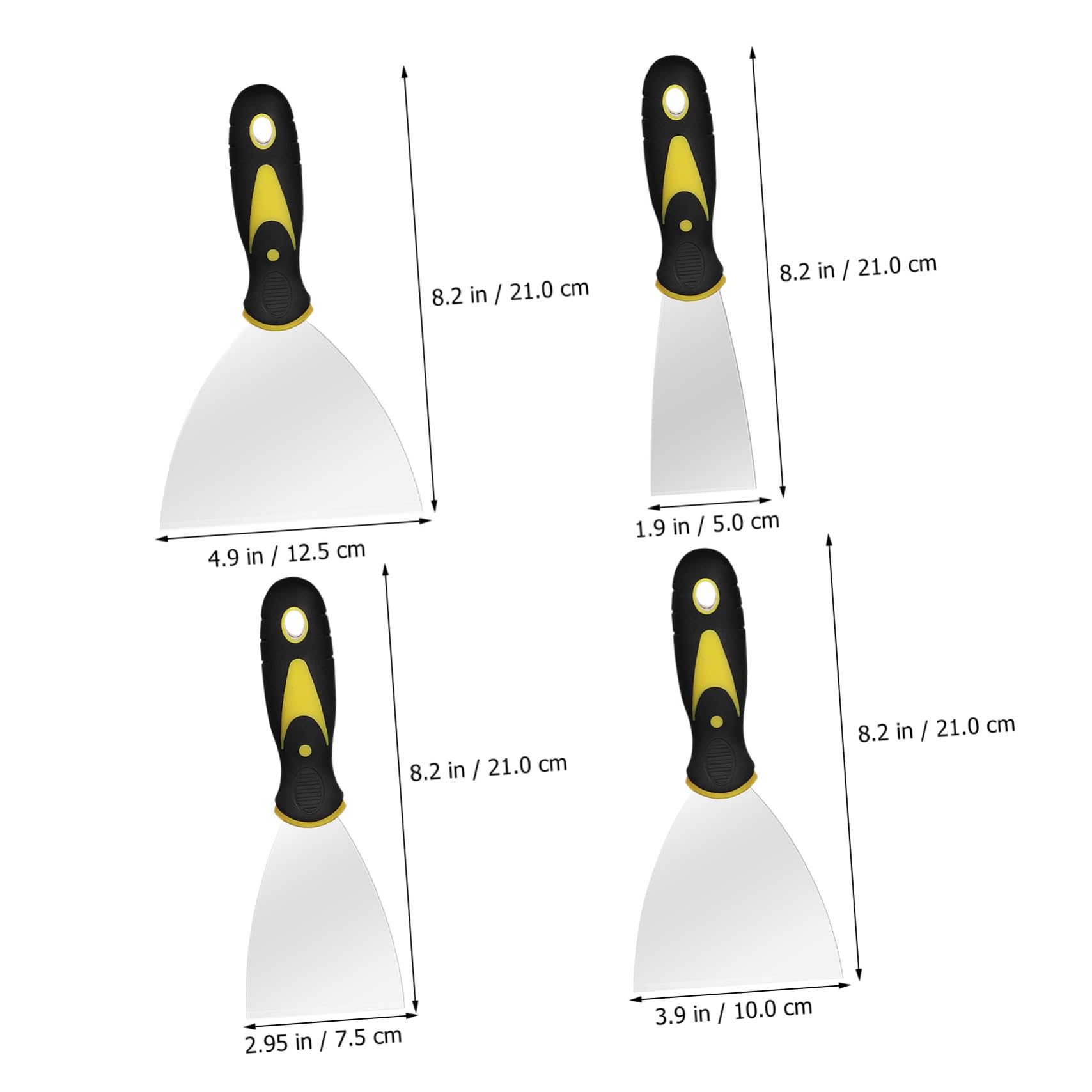 WOONEKY Spatole per Stucco Professionali Set 8 Pezzi in Acciaio Inossidabile Flessibili per Rimozione Graffi con Manico Utensili per Pareti e Riparazioni Murarie