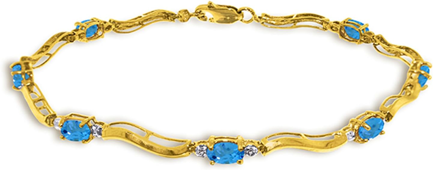 Galaxy Gold GG 2.16 Carat 14k Solid Gold Tennis Bracelet Diamond Blue Topaz
