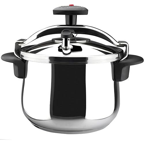 MAGEFESA Star Belly Pressure Cooker 6.3 Qt – 18/10 Stainless Steel, Rounded Bottom, 3 Safety Systems, Works on All Stovetops Including Induction, 8 PSI