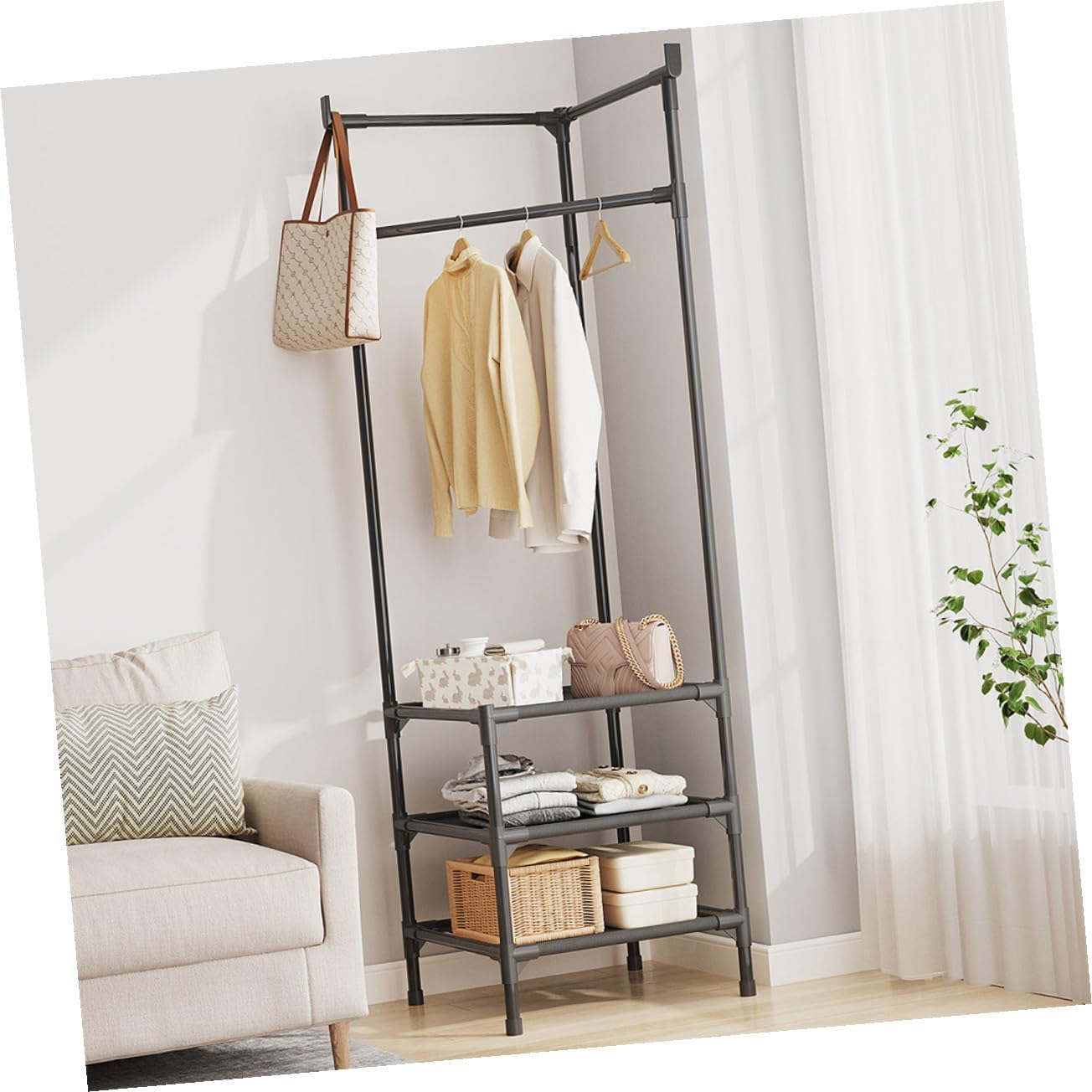 Uonlytech Metal Corner Clothes Rack for Bedroom with Tiered Design Sturdy Garment Stand for Coats Hats Scarves and Heavy Winter Clothes Stylish Coat Rack for Hallway and Entryway