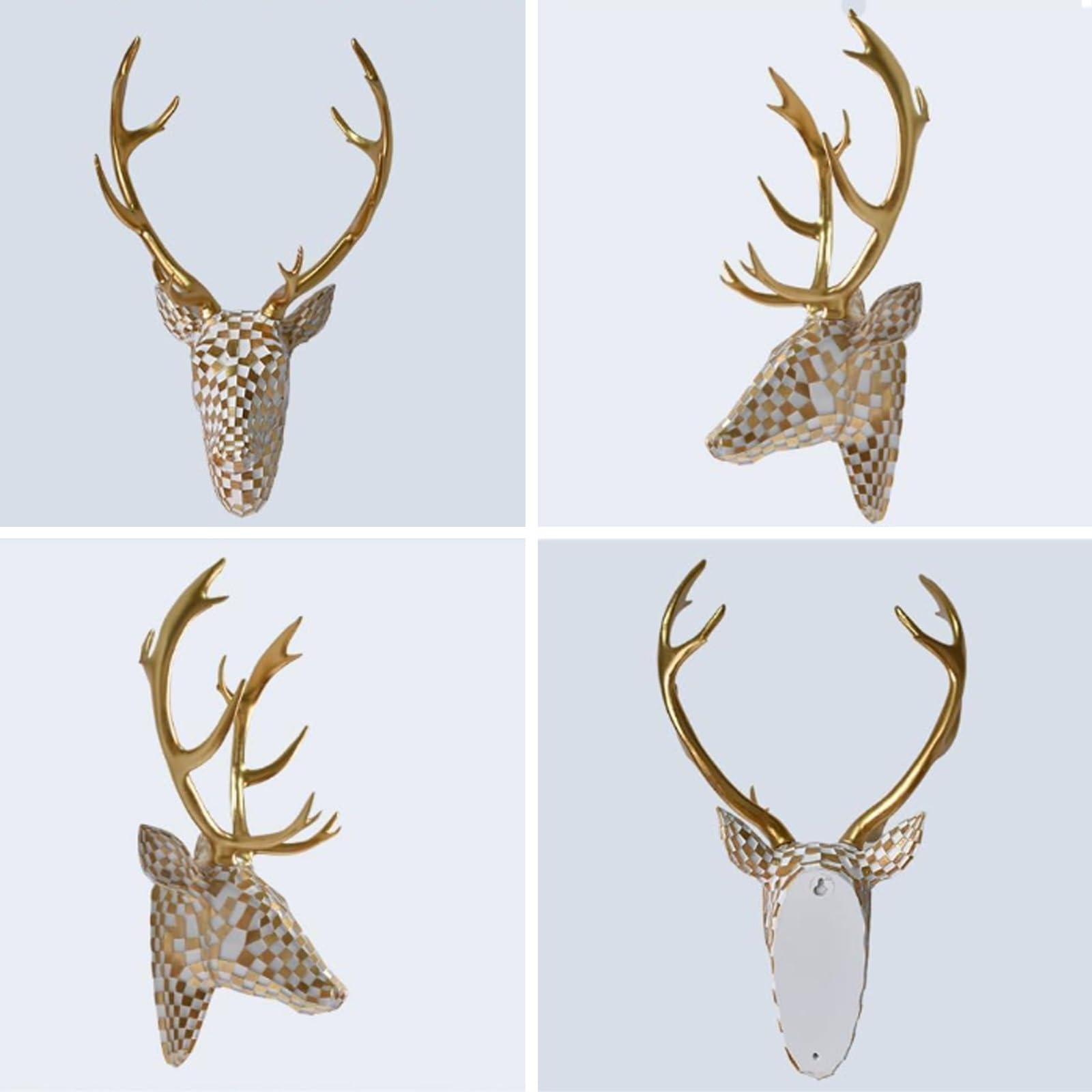 CMYCYDDPLY Decoración de Pared con Cabeza de Ciervo en Mosaico, 3D Cabezas de Animales para Decoración de Pared de Resina, Decoracion Pared Moderno para Sala de Estar(Gold)