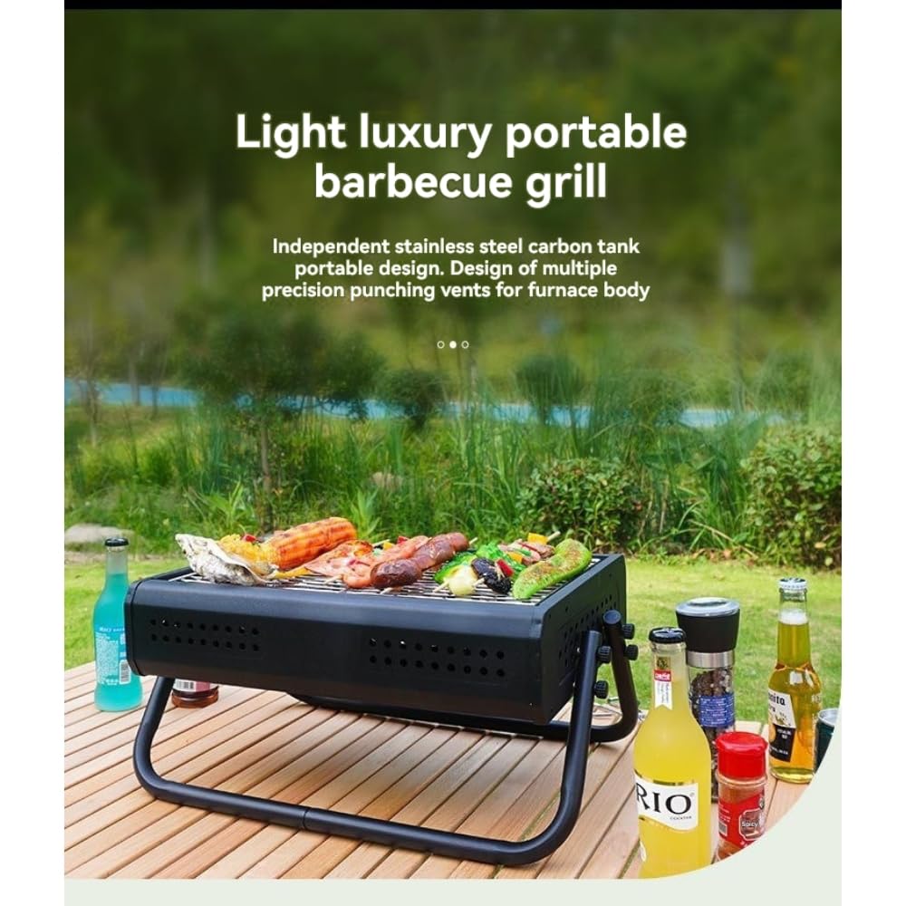 Camping domowy grill na węgiel drzewny, składany, przenośny, ze stali nierdzewnej, z wydajnym systemem wentylacji, łatwy montaż, demontaż, czyszczenie, przechowywanie w podróży