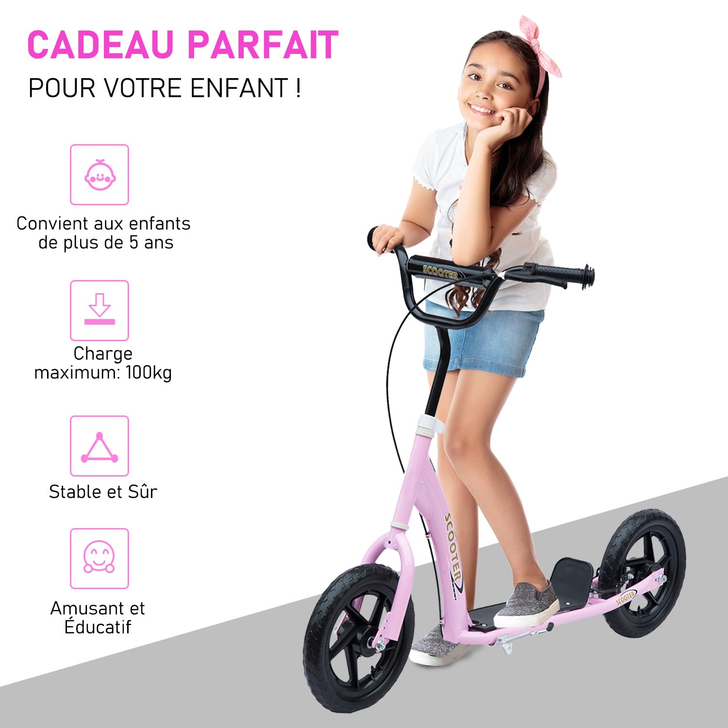 Homcom Monopattino Elettrico E-Scooter 13Km/h Pieghevole Rosa - Foto 6