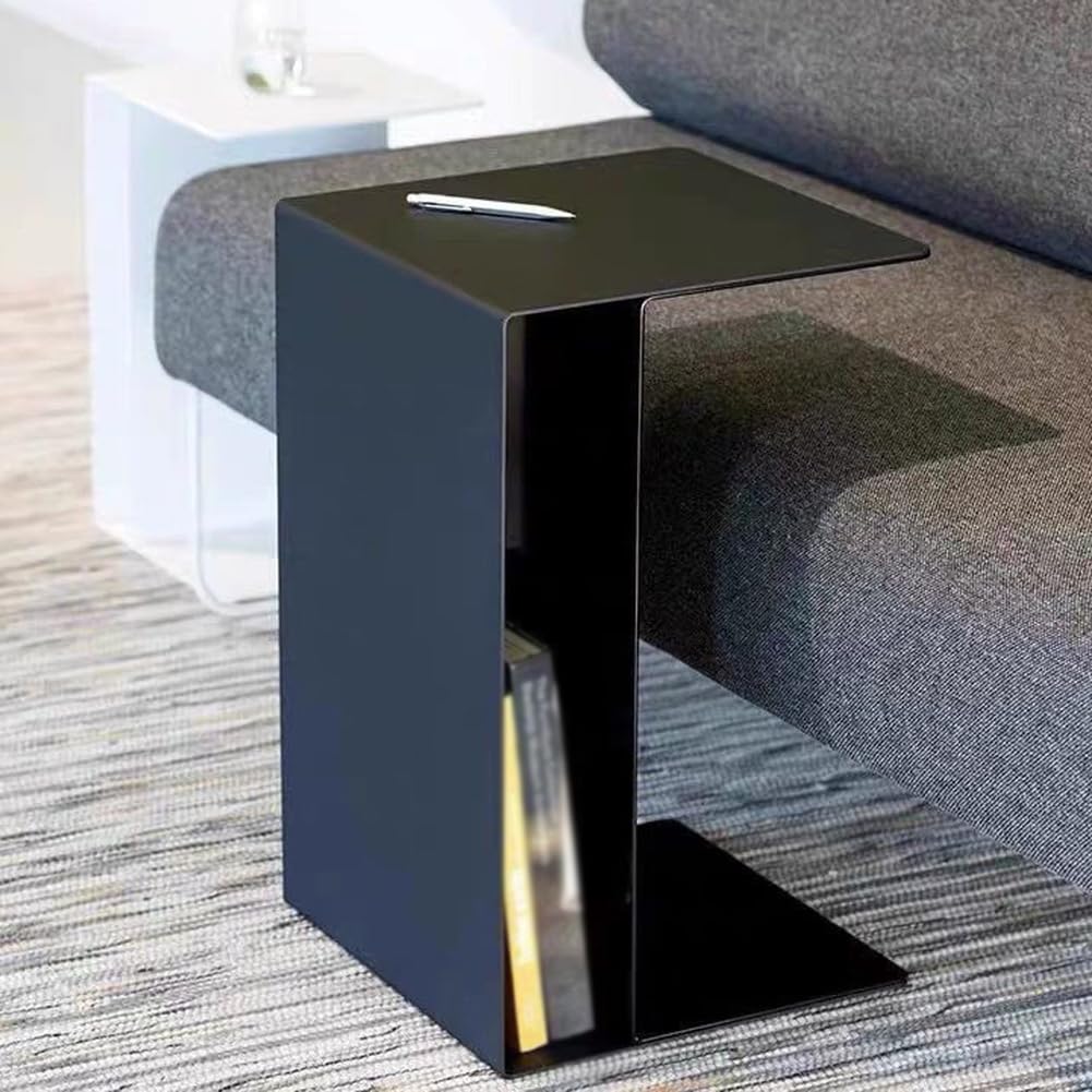 SXZenSpace Metal C-Shaped Coffee Table, Multifunction Indoor And Outdoor Side Tables,Accent End Tables for Couch with Storage Shelf,Black