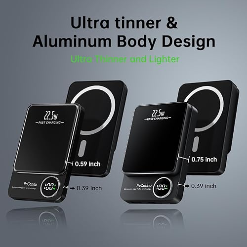 Miniatura 3 de Banco de energía magnético de 10000 mAh, batería inalámbrica de 22.5 W de carga rápida compatible con Mag-Safe, cargador portátil con pantalla