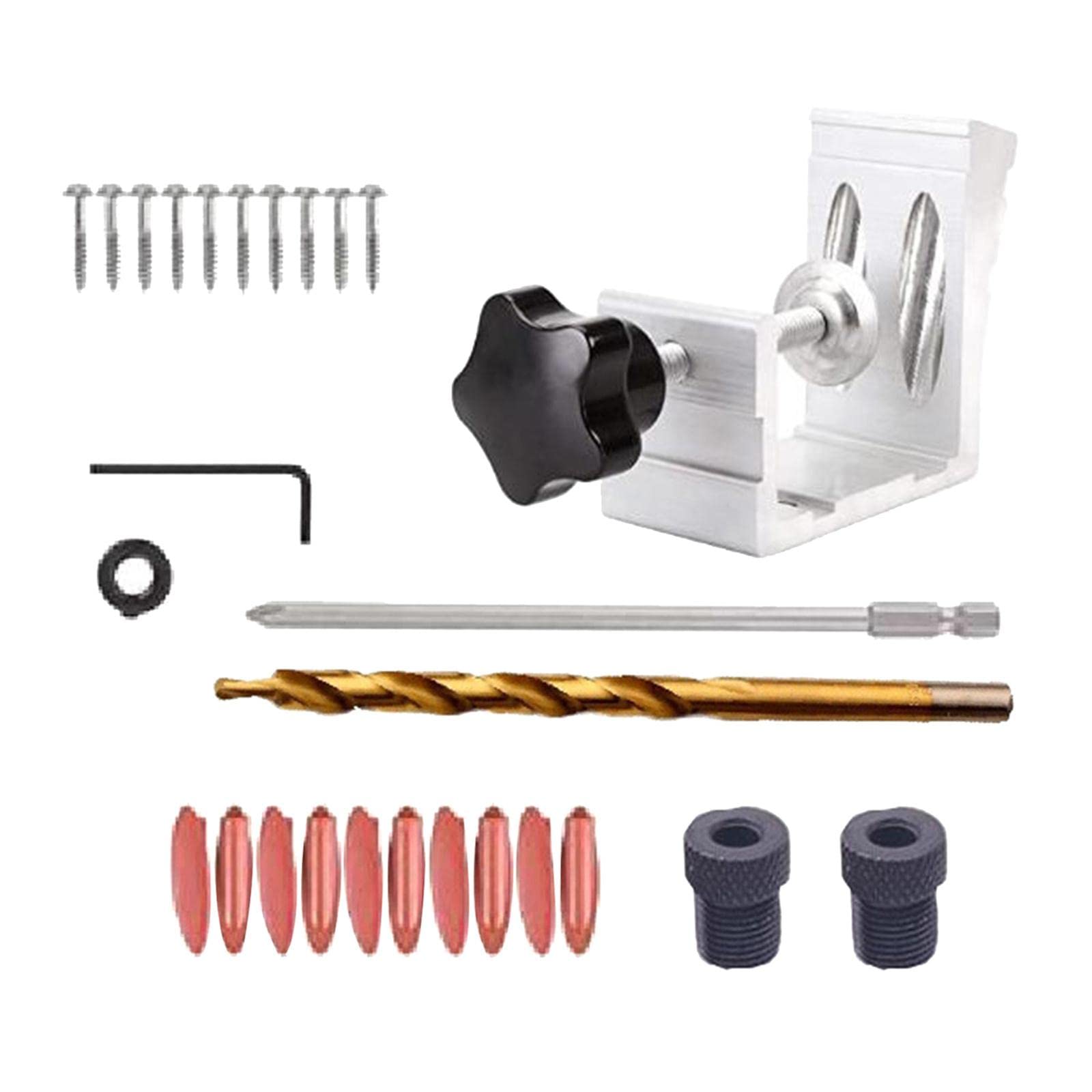 Hole Jig Kit Drill Set 15 Carpenter Wood Joint DIY Tool Silver 27pcs