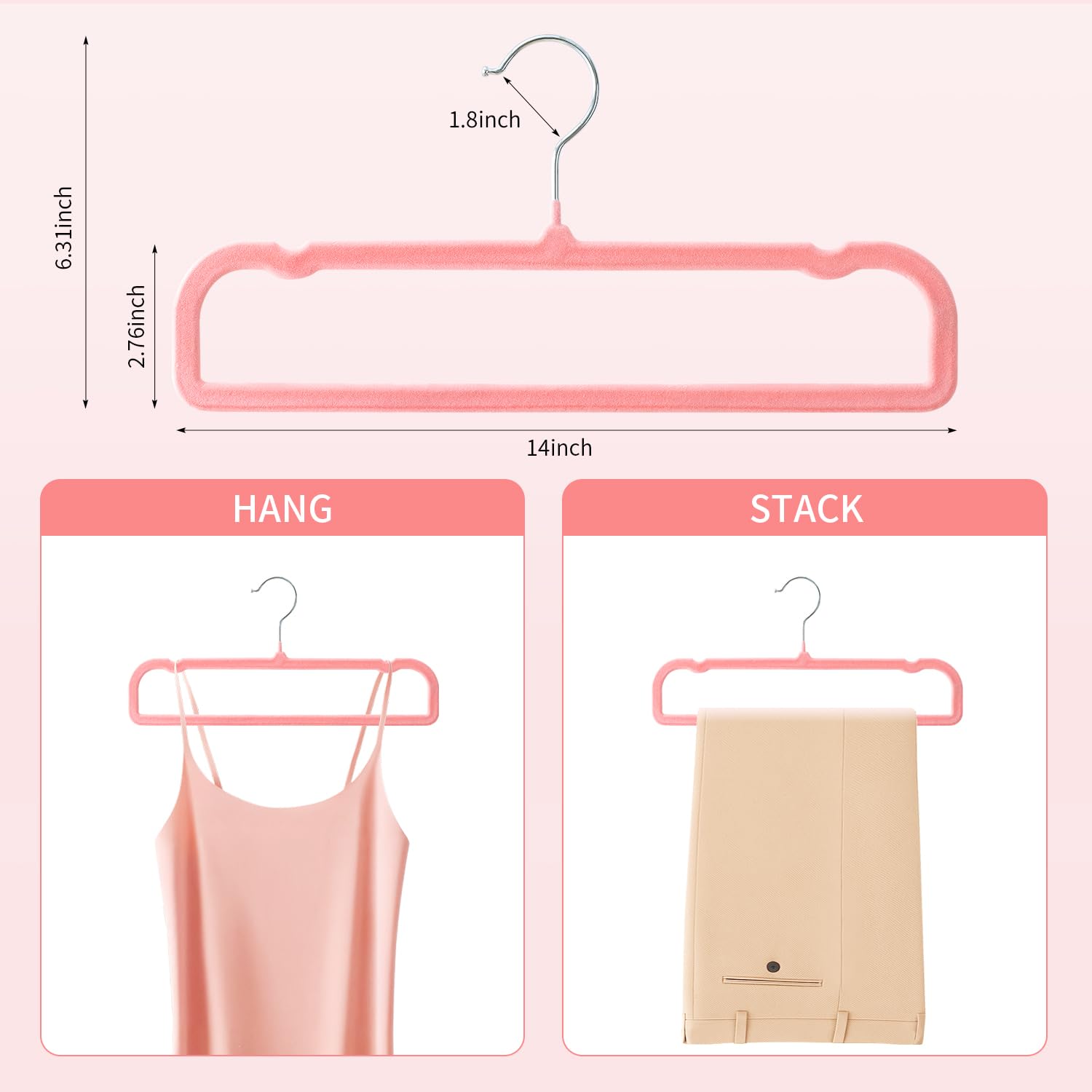 Confezione da 30 grucce in velluto antiscivolo per jeans, con 10 ganci e 2 clip, resistenti, sottili, salvaspazio, con gancio girevole a 360°, per pantaloncini, gonne e reggiseni (rosa)